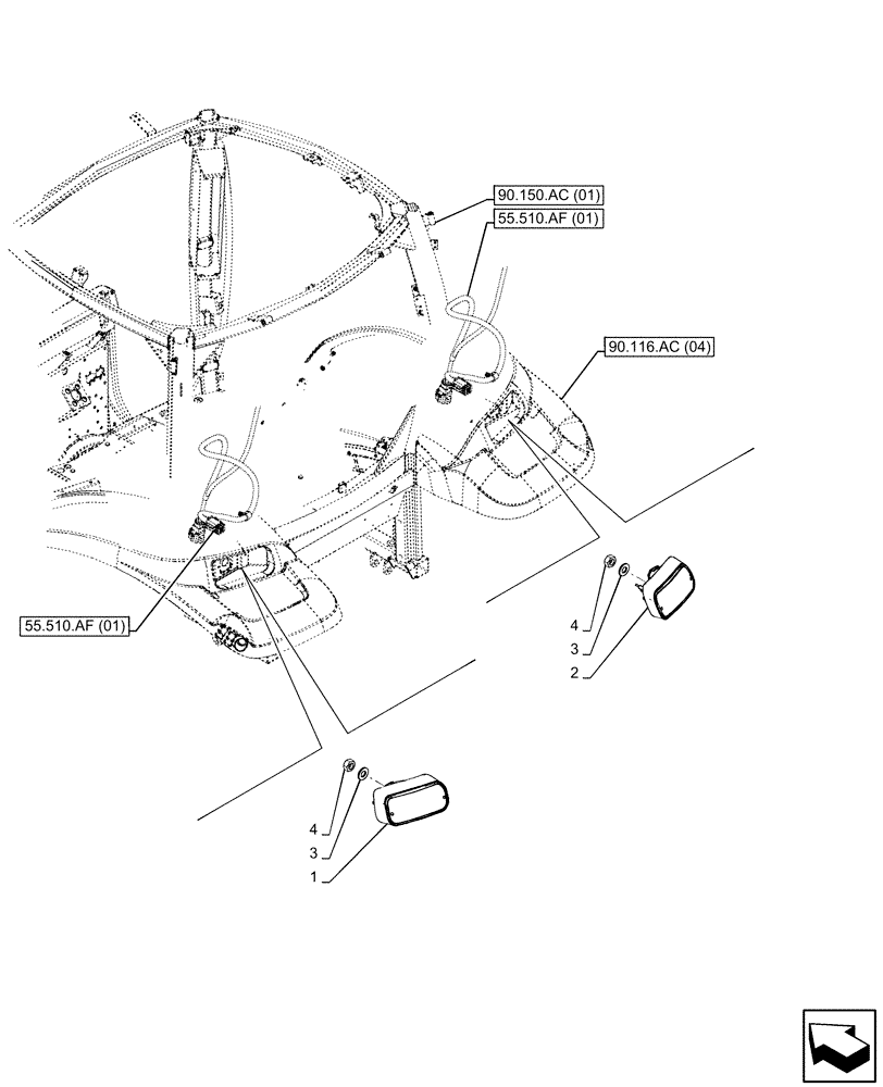 Схема запчастей Case IH MAXXUM 115 - (55.404.BM[02]) - VAR - 392208, 743726, 744940 - REAR LIGHT, EU (55) - ELECTRICAL SYSTEMS