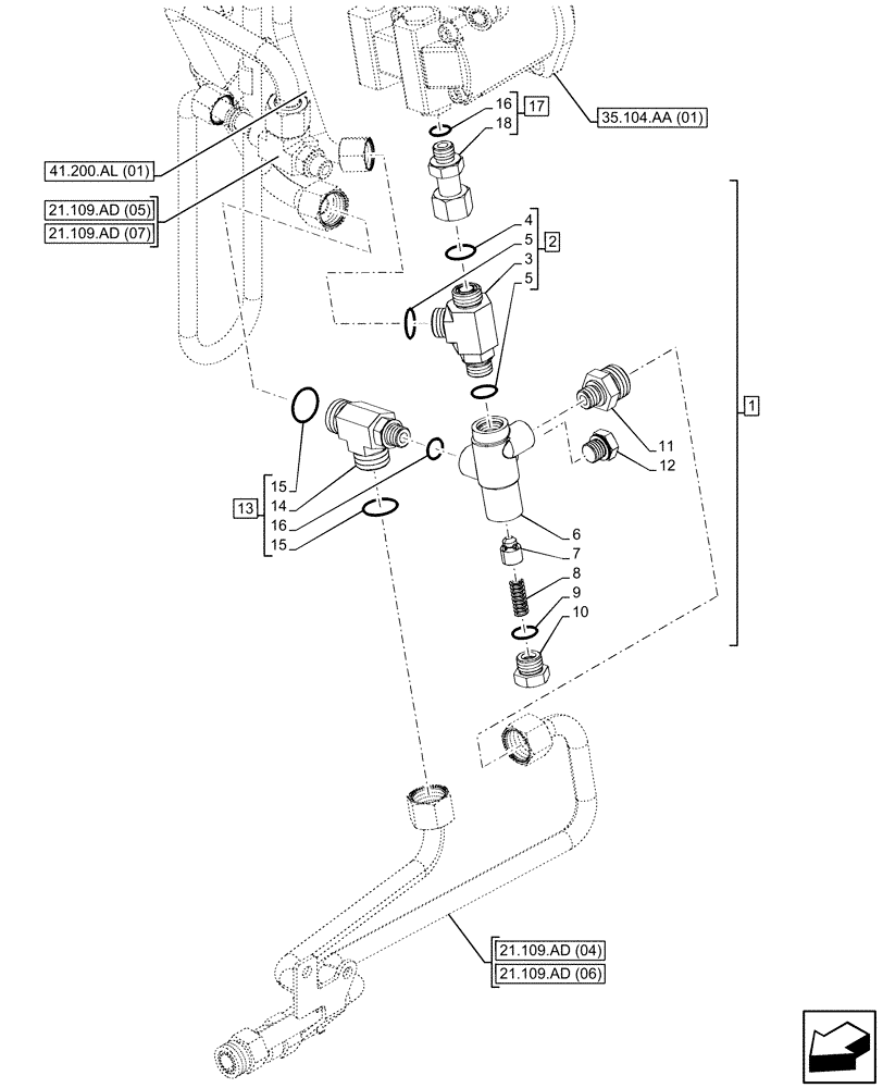 Схема запчастей Case IH MAXXUM 145 - (21.109.AE[01]) - VAR - 394835, 758441 - OIL COOLER LINE, BY-PASS VALVE (21) - TRANSMISSION