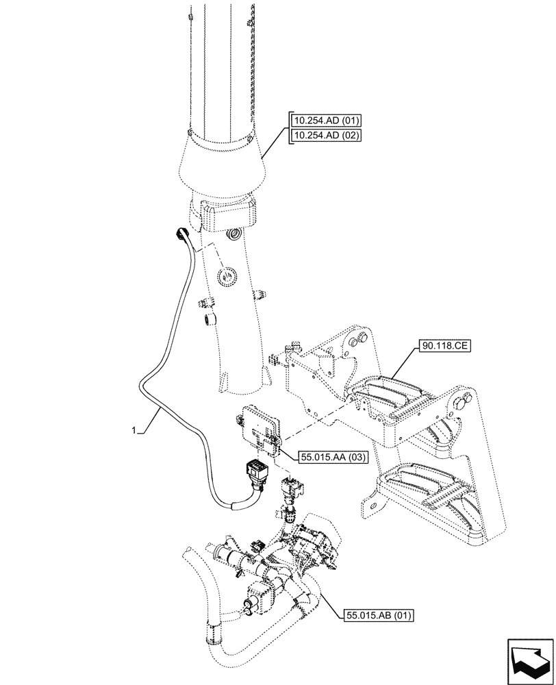 Схема запчастей Case IH FARMALL 90C - (55.988.AR) - VAR - 330581, 390328, 743559, 744580, 744581, 744990 - EXHAUST PIPE, NH3 SENSOR (55) - ELECTRICAL SYSTEMS