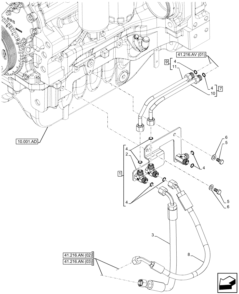 Схема запчастей Case IH MAXXUM 150 - (41.216.AV[05]) - VAR - 758422, 758423, 758427, 758428 - SUSPENDED FRONT AXLE WITH HYDR. DIFF. LOCK, STRG SENSOR & BRAKES, STEERING TIE-ROD, HYD. LINE (41) - STEERING