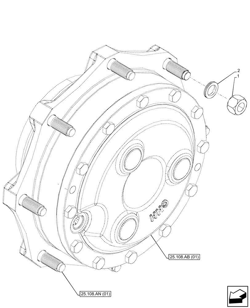 Схема запчастей Case IH MAXXUM 135 - (25.108.AN[09]) - VAR - 390409, 758421, 758422, 758423, 758424, 758425, 758426, 758427, 758428, 758429 - FRONT AXLE, WHEEL BOLT (25) - FRONT AXLE SYSTEM