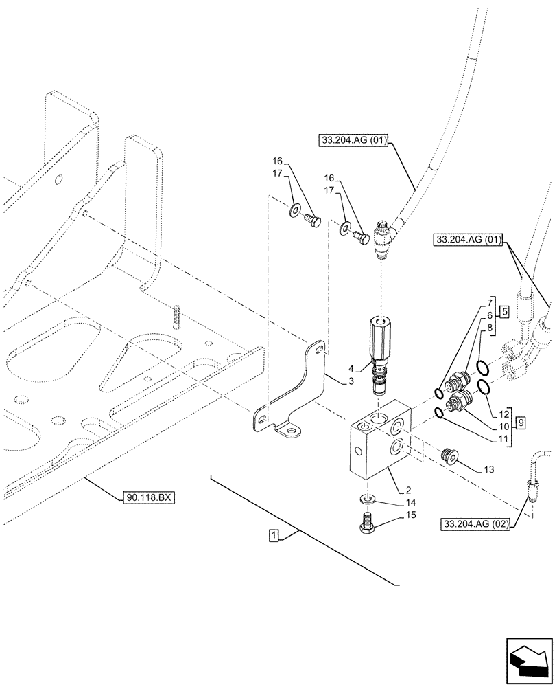 Схема запчастей Case IH MAXXUM 145 - (33.204.AX) - VAR - 758423, 758428 - BRAKE CONTROL VALVE (33) - BRAKES & CONTROLS