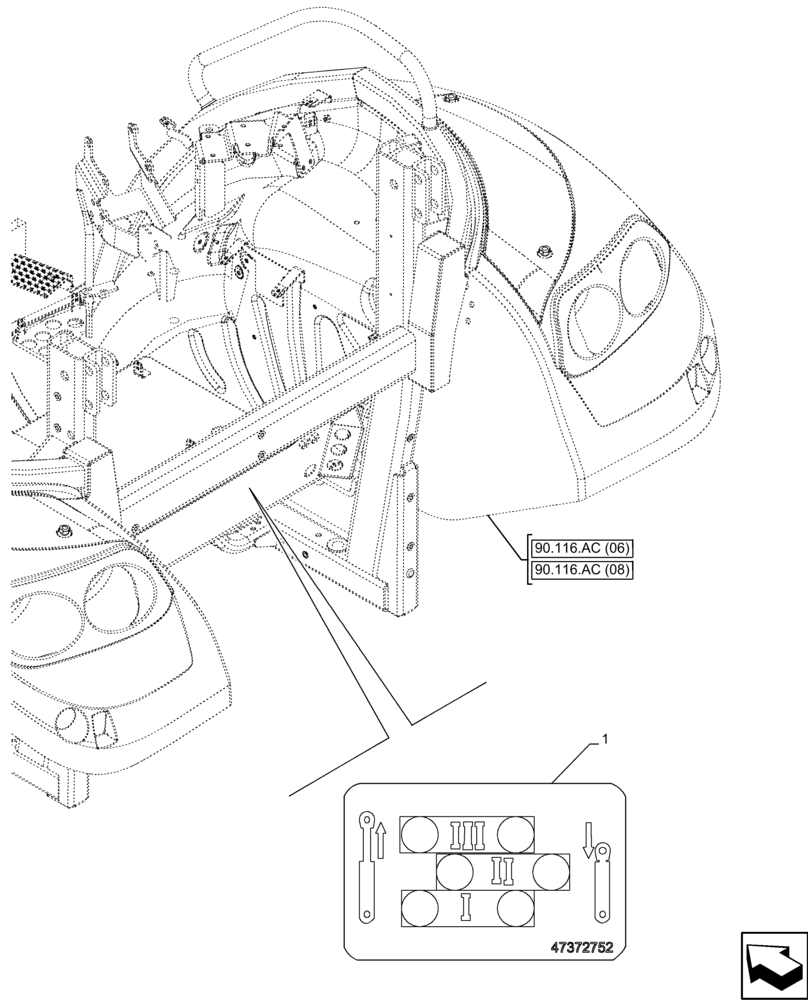 Схема запчастей Case IH FARMALL 120C - (90.108.AC[12]) - DISTRIBUTOR, LABEL (90) - PLATFORM, CAB, BODYWORK AND DECALS