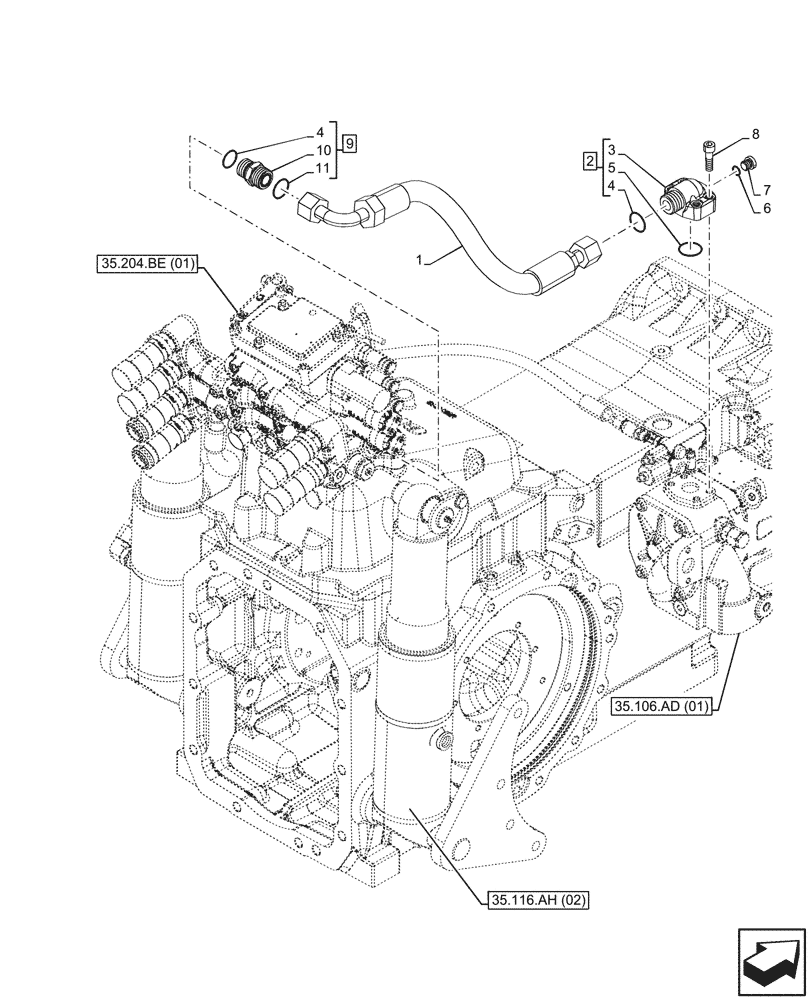 Схема запчастей Case IH MAXXUM 145 - (35.204.BJ[01]) - VAR - 394835, 743686, 743733, 758359, 758441 - REMOTE CONTROL VALVE, HOSE (35) - HYDRAULIC SYSTEMS