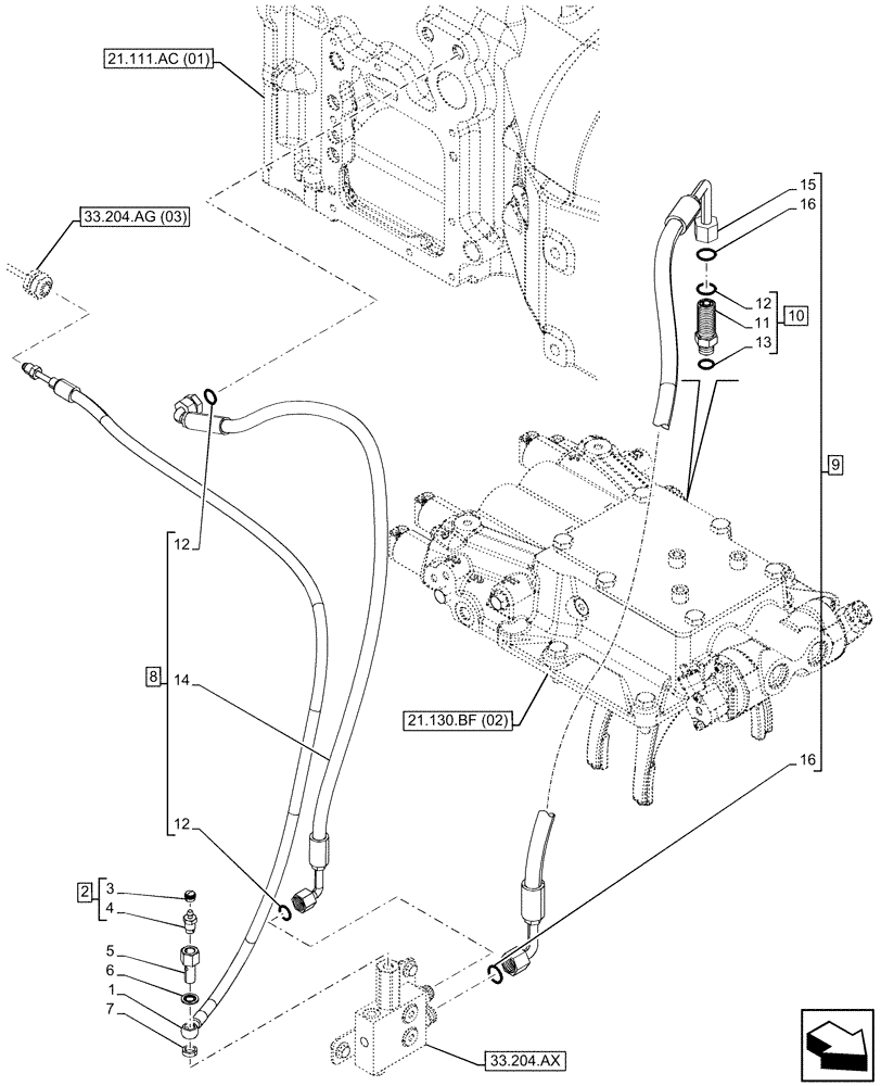 Схема запчастей Case IH MAXXUM 135 - (33.204.AG[01]) - VAR - 758417, 758419, 758423, 758428 - FRONT, BRAKE LINE (33) - BRAKES & CONTROLS