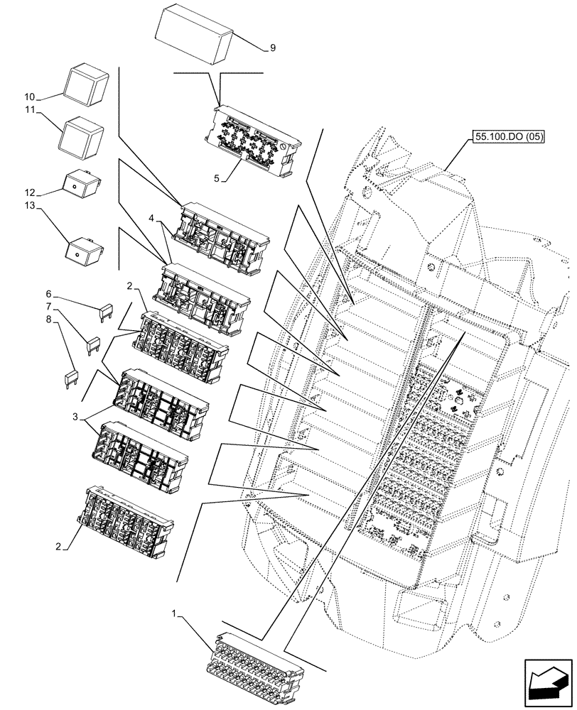 Схема запчастей Case IH MAXXUM 145 - (55.100.DO[05]) - VAR - 391223, 396247, 758442, 758538, 758539, 758549 - FUSE BOX (55) - ELECTRICAL SYSTEMS