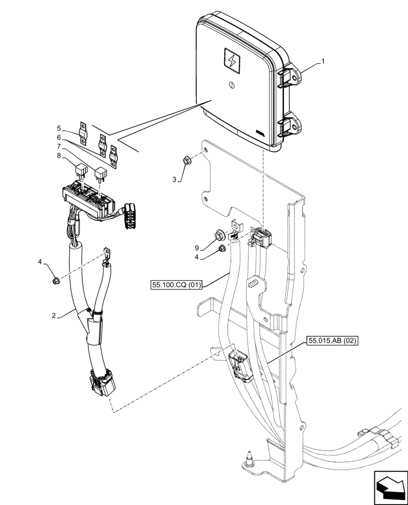 Схема запчастей Case IH FARMALL 120C - (55.015.AB[03]) - VAR - 336839 - ENGINE, WIRE HARNESS, FUSE BOX (55) - ELECTRICAL SYSTEMS