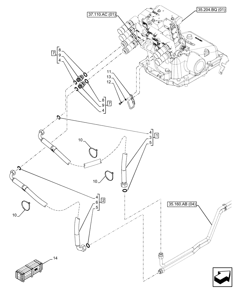 Схема запчастей Case IH MAXXUM 115 - (35.160.AB[03]) - VAR - 342391, 758474, 758582 - REMOTE CONTROL VALVE, W/ MECHANICAL ENGAGEMENT, LINE (35) - HYDRAULIC SYSTEMS