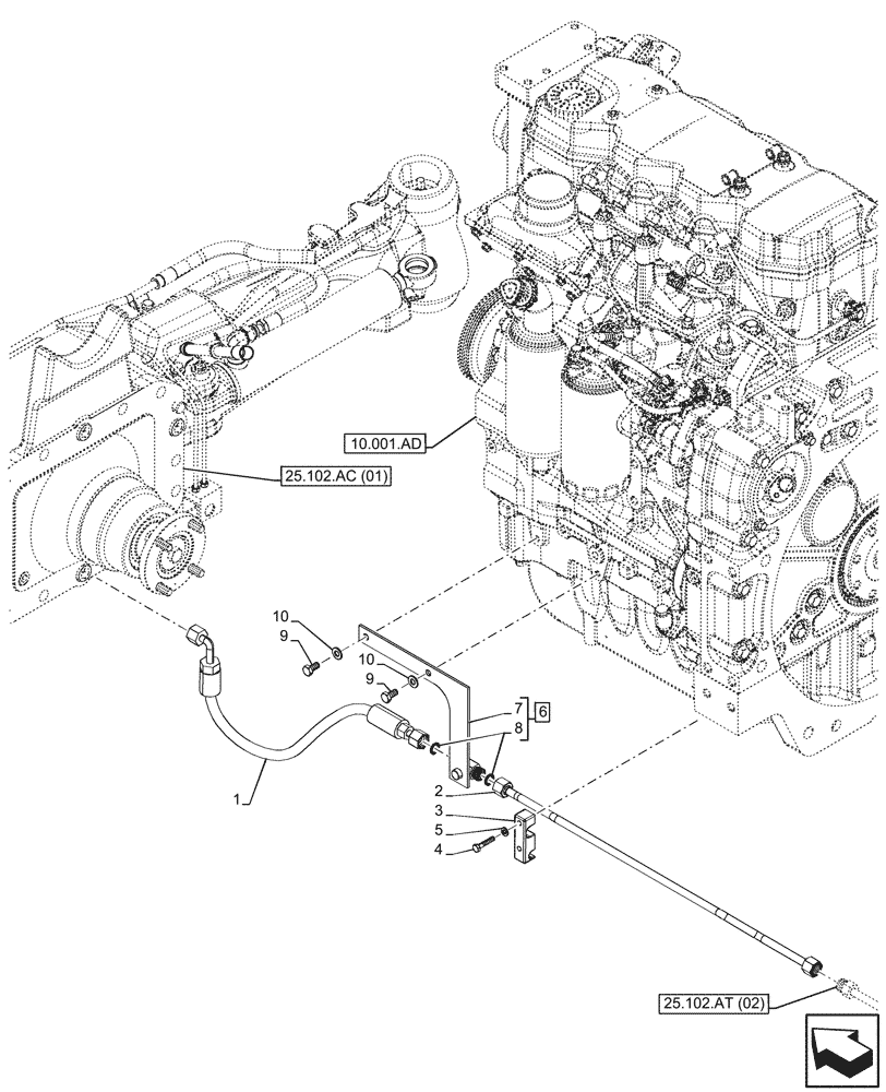 Схема запчастей Case IH MAXXUM 150 - (25.102.AT[01]) - VAR - 390409, 758420, 758421, 758425, 758426 - DIFFERENTIAL LOCK, HYD. LINE (25) - FRONT AXLE SYSTEM