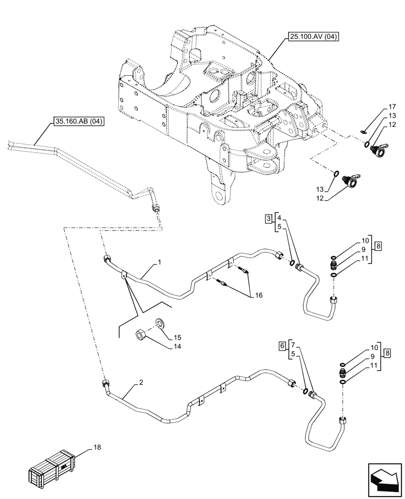 Схема запчастей Case IH MAXXUM 135 - (35.160.AB[05A]) - VAR - 342392, 758544 - 3 POINT HITCH, FRONT, HYD. LINE - BEGIN YR 16-FEB-2015 (35) - HYDRAULIC SYSTEMS