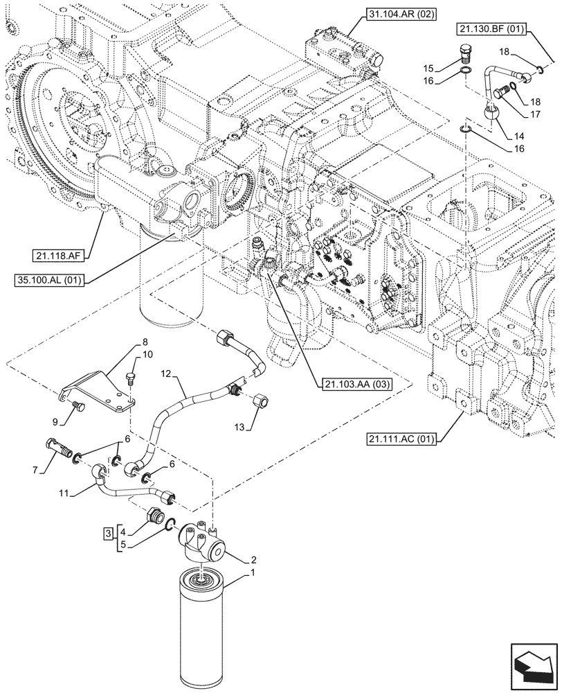 Схема запчастей Case IH MAXXUM 135 - (21.103.AJ[01]) - VAR - 391828 - OIL FILTER (21) - TRANSMISSION
