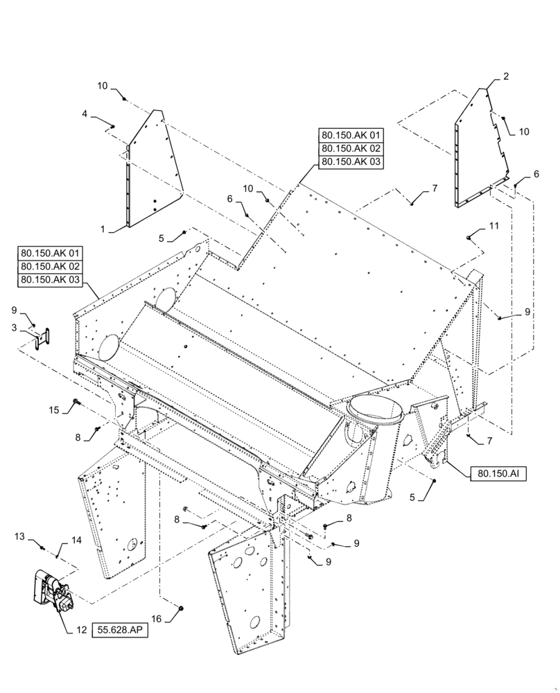 Схема запчастей Case IH 7140 - (80.150.AR) - GRAIN TANK SUPPORT (80) - CROP STORAGE/UNLOADING