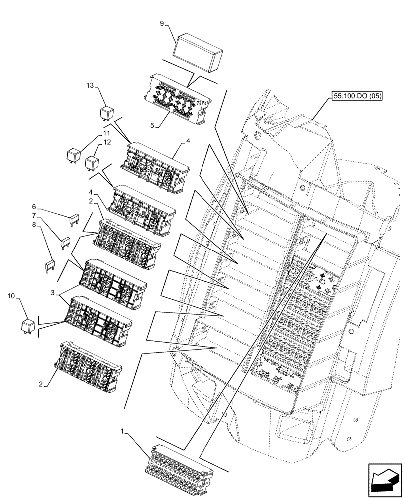 Схема запчастей Case IH MAXXUM 115 - (55.100.DO[09]) - VAR - 394835 - FUSE BOX (55) - ELECTRICAL SYSTEMS