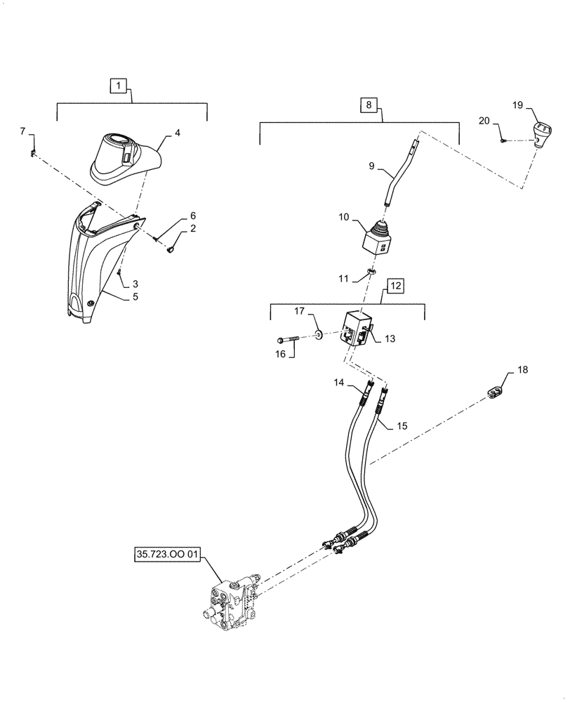 Схема запчастей Case IH FARMALL 40C - (35.724.AE[01]) - FRONT LOADER JOYSTICK CONTROL KIT, FARMALL 30C, 35C, 40C, 50C (35) - HYDRAULIC SYSTEMS