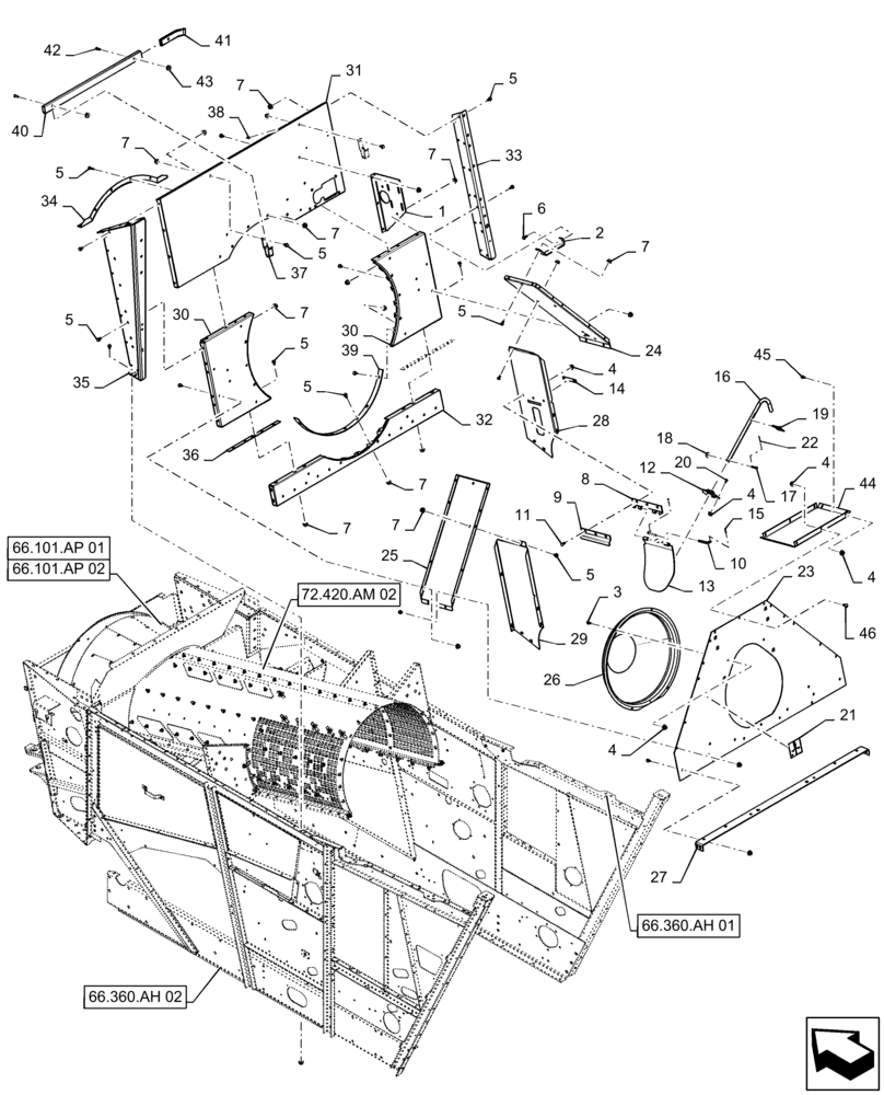 Схема запчастей Case IH 7140 - (72.420.AM[01]) - ROTOR CAGE REAR SUPPORT (72) - SEPARATION