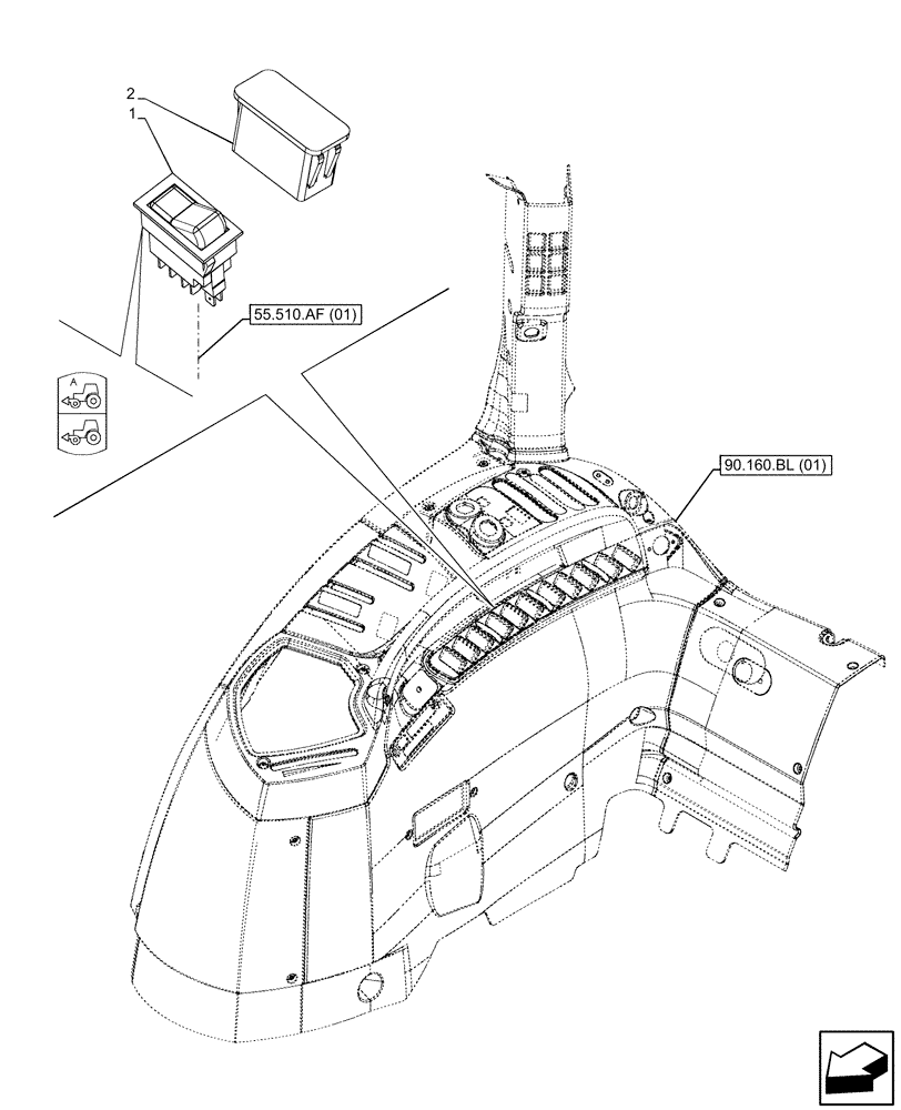 Схема запчастей Case IH MAXXUM 145 - (55.040.AH) - VAR - 758422, 758423, 758424, 758425, 758426, 758427, 758428, 758429 - WARNING, INDICATOR, SWITCH, FWD (55) - ELECTRICAL SYSTEMS