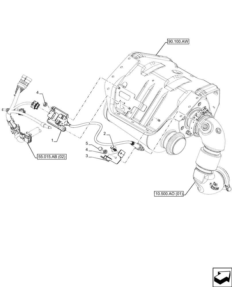 Схема запчастей Case IH FARMALL 100C - (55.988.AG[01]) - VAR - 330581, 336839, 390328, 743559, 744580, 744581, 744990 - DEF/ADBLUE™, NOX SENSOR (55) - ELECTRICAL SYSTEMS