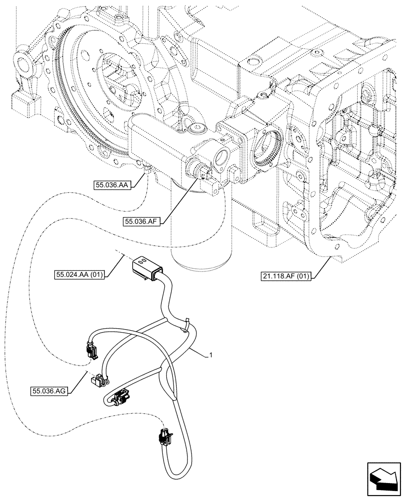 Схема запчастей Case IH MAXXUM 145 - (55.100.AW[01]) - VAR - 394835, 758441 - OIL PUMP, SENSOR, HARNESS (55) - ELECTRICAL SYSTEMS