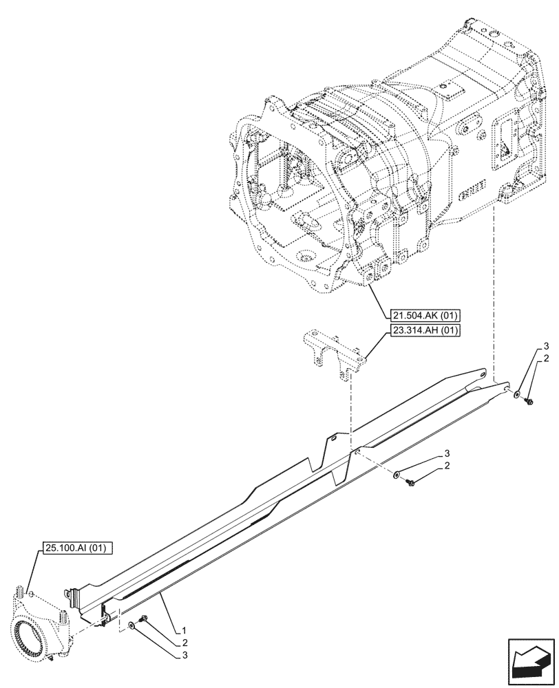 Схема запчастей Case IH MAXXUM 115 - (23.314.AH[02]) - VAR - 390409, 758425 - 4WD FRONT AXLE, DRIVE SHAFT, GUARD (23) - FOUR WHEEL DRIVE SYSTEM