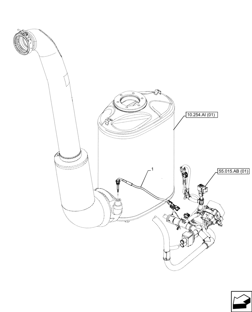 Схема запчастей Case IH FARMALL 120C - (55.014.AI[01]) - VAR - 330581, 390328, 743559, 744990, 744580, 744581 - EXHAUST PIPE, TEMPERATURE SENDER (55) - ELECTRICAL SYSTEMS