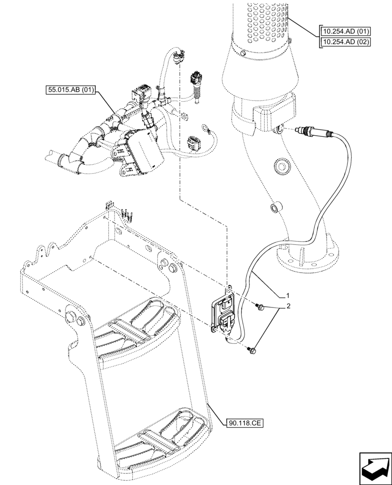 Схема запчастей Case IH FARMALL 110C - (55.988.AG[02]) - VAR - 330581, 390328, 743559, 744580, 744581, 744990 - DEF/ADBLUE™, NOX SENSOR (55) - ELECTRICAL SYSTEMS