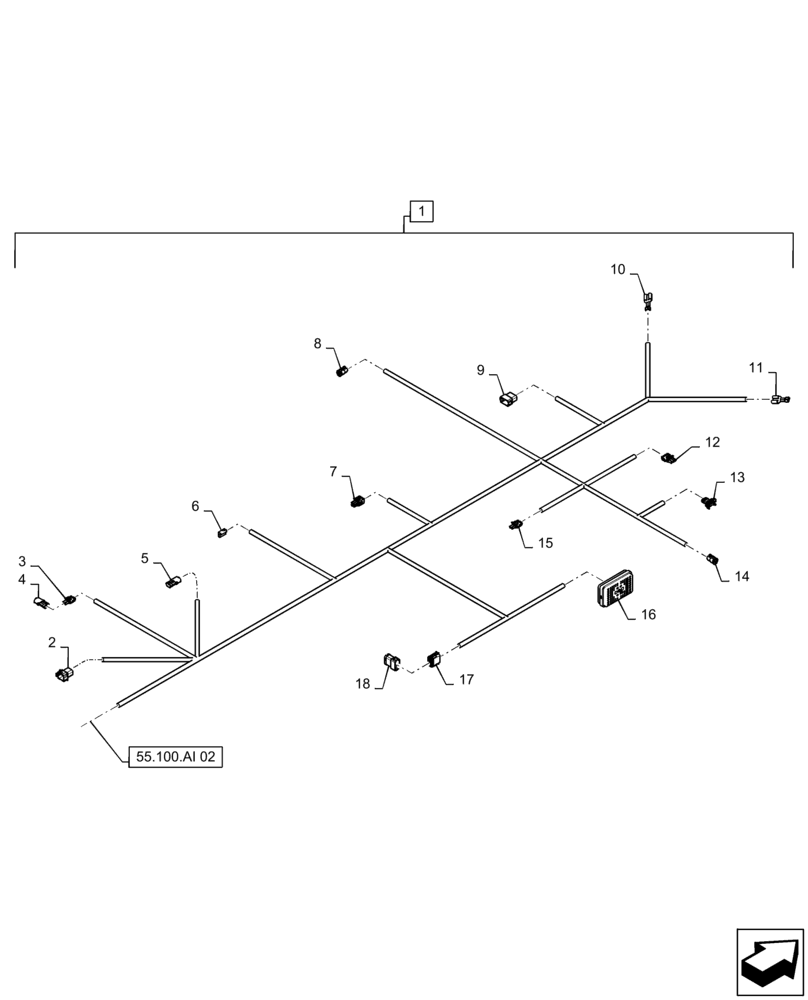 Схема запчастей Case IH 2240 - (55.100.AI[01]) - FRONT MAIN FRAME WIRE HARNESS (55) - ELECTRICAL SYSTEMS