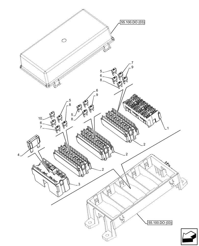 Схема запчастей Case IH MAXXUM 150 - (55.100.DO[04]) - VAR - 391828, 758441 - FUSE BOX (55) - ELECTRICAL SYSTEMS