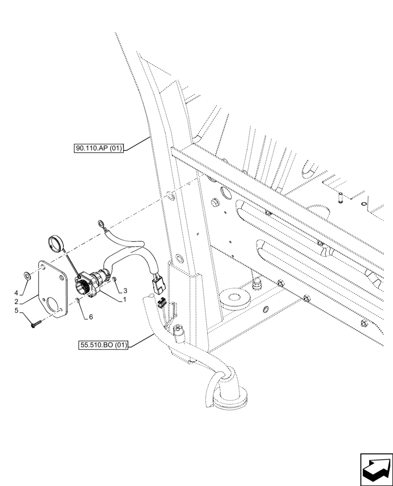 Схема запчастей Case IH FARMALL 110C - (55.510.BM[07]) - VAR - 334888, 334991 - POWER SOCKET, (40A), W/O CAB (55) - ELECTRICAL SYSTEMS