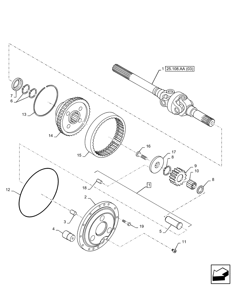 Схема запчастей Case IH MAXXUM 145 - (25.108.AB[04]) - VAR - 758425, 758426, 758427, 758428, 758429 - FRONT AXLE, PLANETARY REDUCER (25) - FRONT AXLE SYSTEM