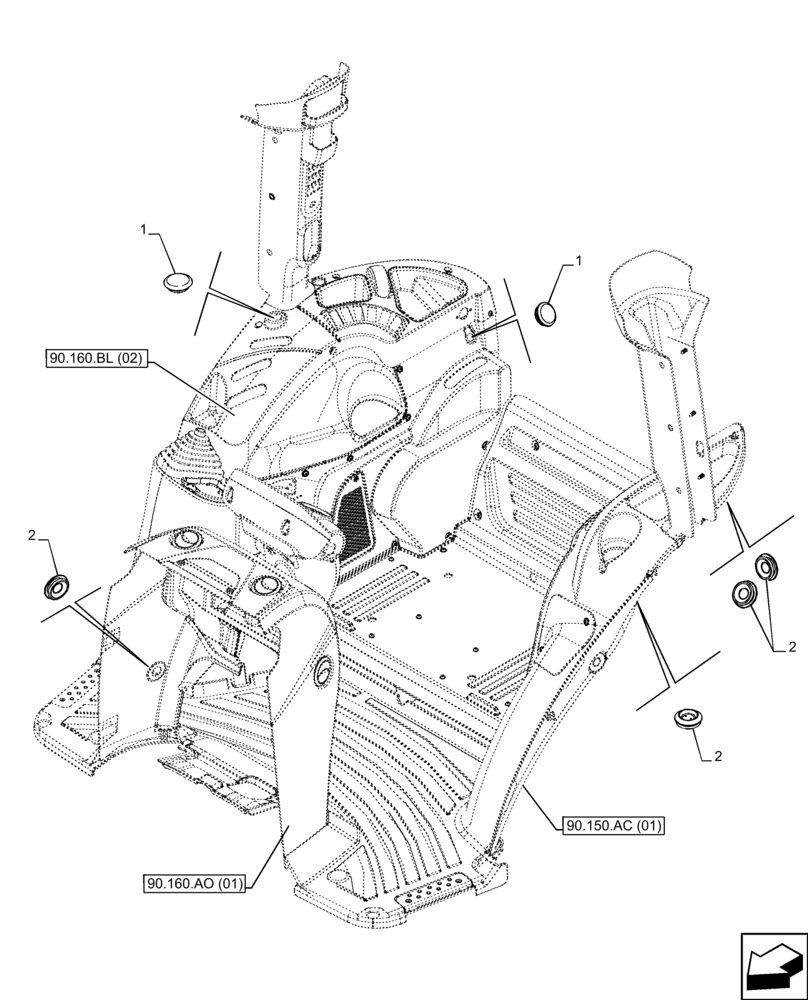 Схема запчастей Case IH FARMALL 100C - (90.160.BY[02]) - VAR - 333756, 334888, 334991, 336882, 391756 - CAB, TRIM, PLUGS (90) - PLATFORM, CAB, BODYWORK AND DECALS