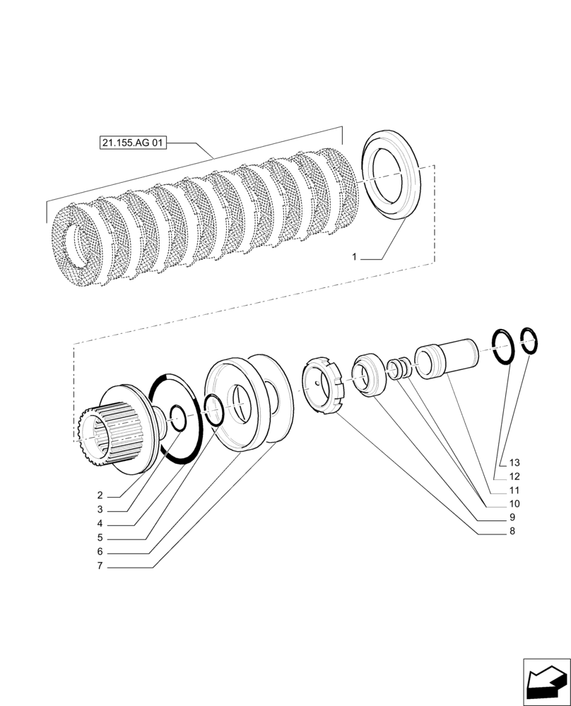 Схема запчастей Case IH PUMA 230 - (21.155.AG[02]) - 4WD ENGAGEMENT CLUTCH CONTROL - SPLINED HUB (21) - TRANSMISSION