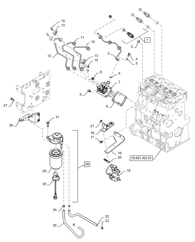 Схема запчастей Case IH FARMALL 35A - (10.210.AF[01]) - FUEL LINE & INLINE FILTER (10) - ENGINE