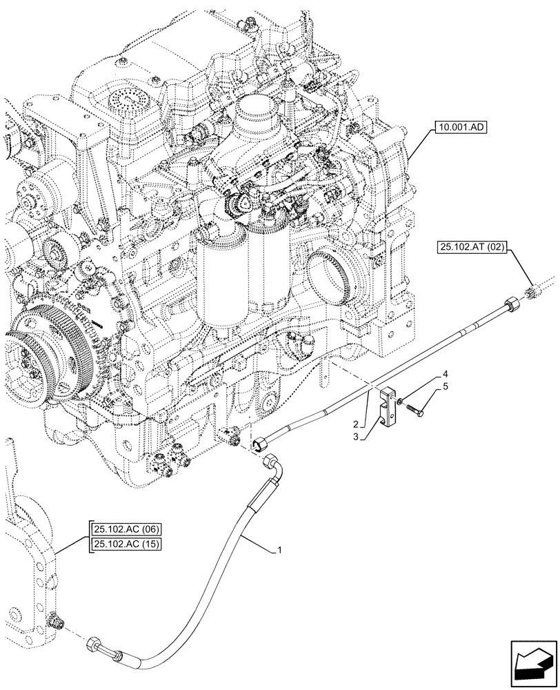 Схема запчастей Case IH MAXXUM 150 - (25.102.AT[03]) - VAR - 758422, 758423, 758427, 758428 - SUSPENDED FRONT AXLE WITH HYDR. DIFF. LOCK, STRG SENSOR & BRAKES, HYD. LINE (25) - FRONT AXLE SYSTEM