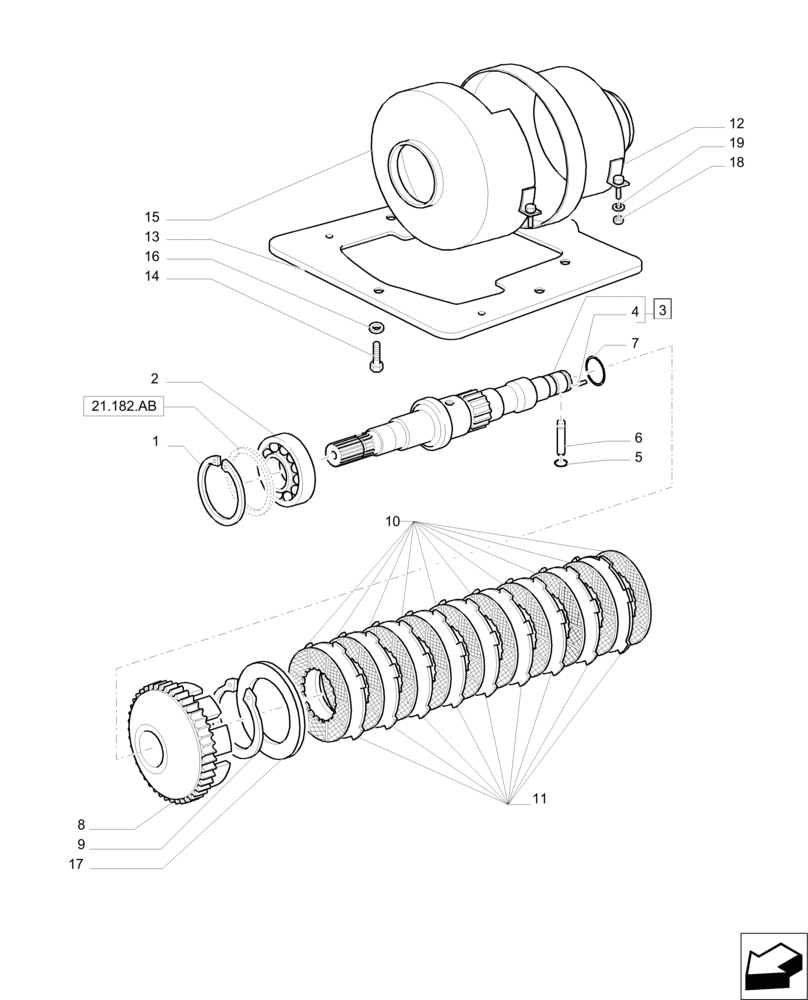 Схема запчастей Case IH PUMA 230 - (21.155.AG[01]) - 4WD ENGAGEMENT CLUTCH CONTROL - SHAFT AND DISKS (21) - TRANSMISSION