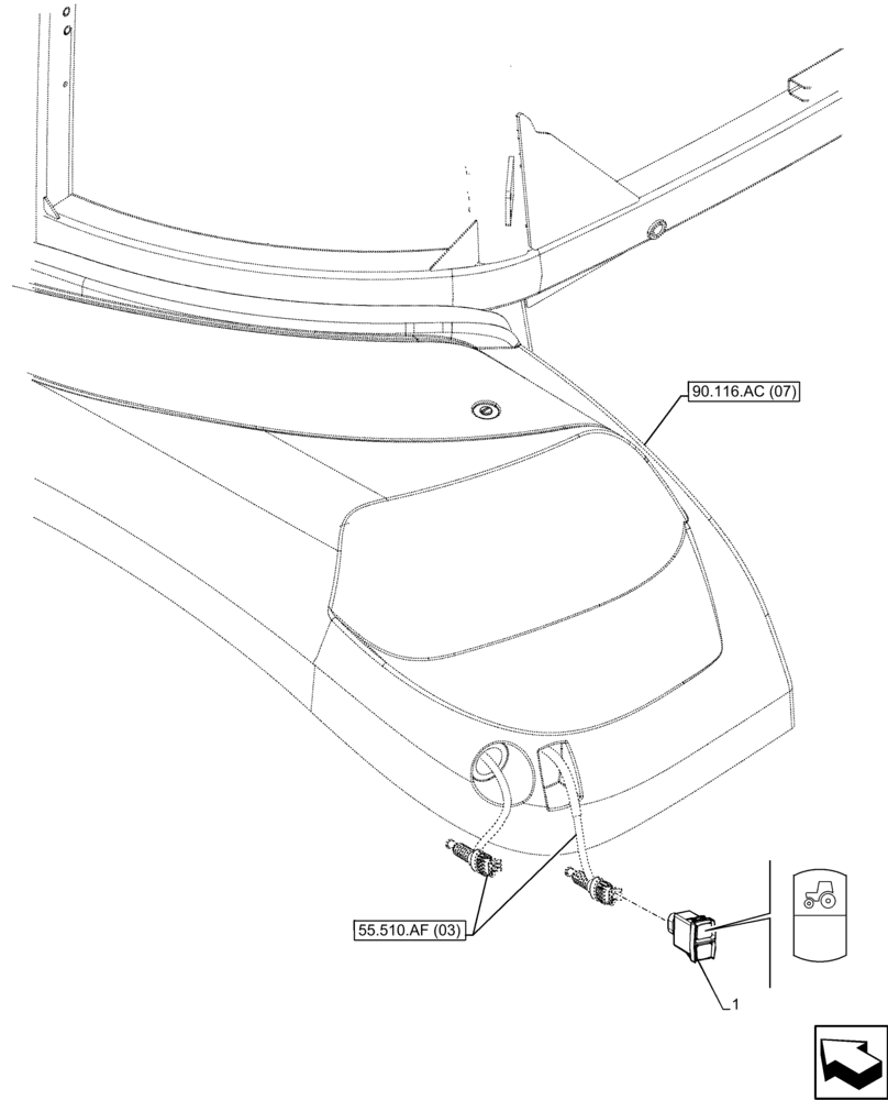 Схема запчастей Case IH FARMALL 110C - (55.523.AQ) - VAR - 332035, 334278 - HITCH UP/DOWN SWITCH, HI-LO, CAB (55) - ELECTRICAL SYSTEMS