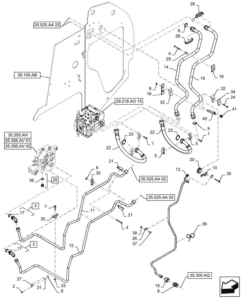 Схема запчастей Case IH TR340 - (35.525.AA[21]) - DUAL AUXILIARY HYDRAULIC, CHASSIS MOUNTED (35) - HYDRAULIC SYSTEMS