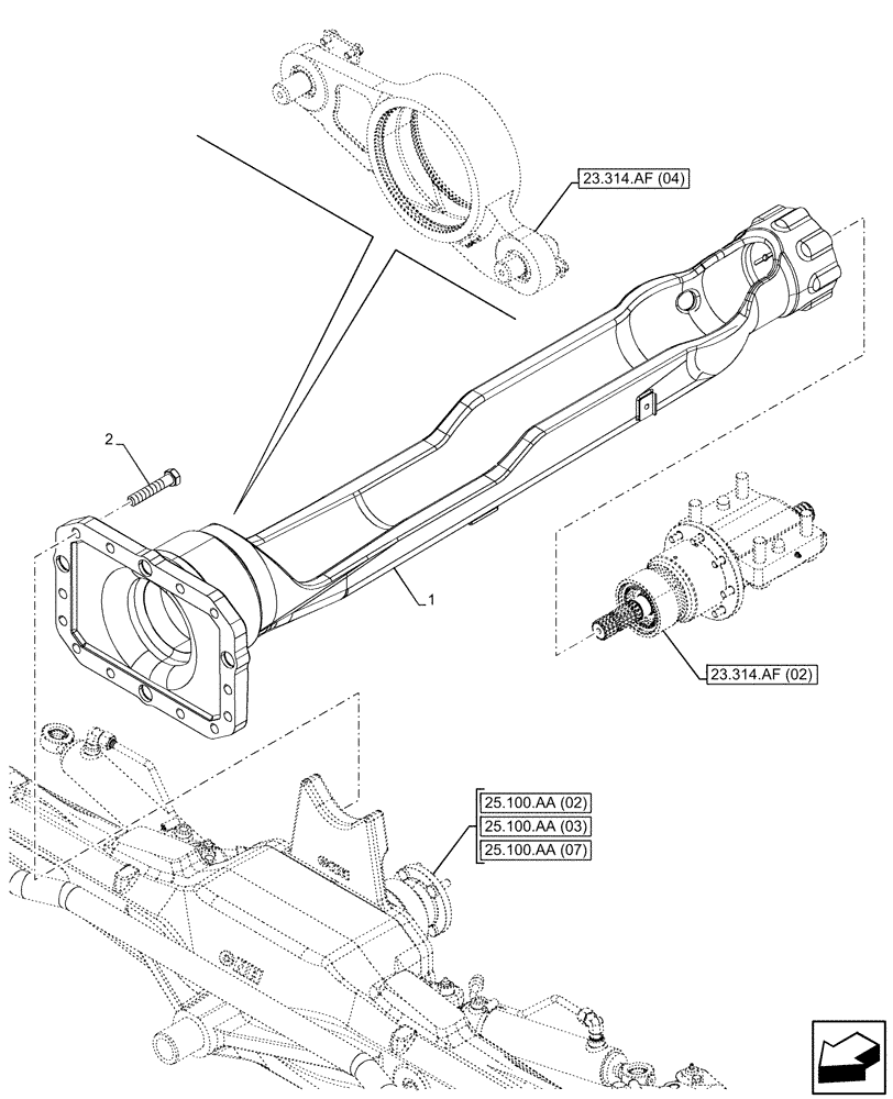 Схема запчастей Case IH MAXXUM 115 - (23.314.AF[01]) - VAR - 758422, 758423, 758427, 758428 - DRIVE SHAFT, SUSPENDED FRONT AXLE, COVER (23) - FOUR WHEEL DRIVE SYSTEM