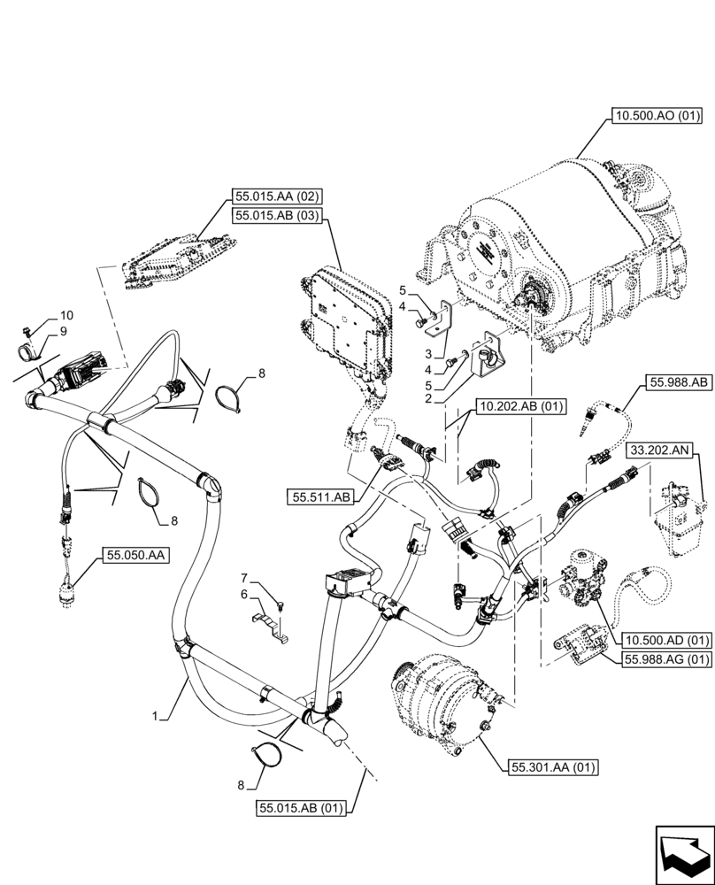 Схема запчастей Case IH FARMALL 100C - (55.015.AB[02]) - VAR - 336839 - ENGINE, WIRE HARNESS (55) - ELECTRICAL SYSTEMS