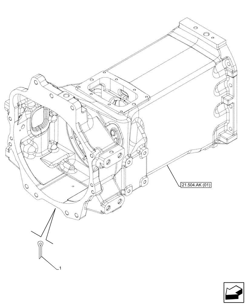 Схема запчастей Case IH MAXXUM 135 - (21.504.AK[06]) - VAR - 390409, 758422, 758423, 758424, 758425, 758427, 758428, 758429 - TRANSMISSION HOUSING, COTTER PIN (21) - TRANSMISSION