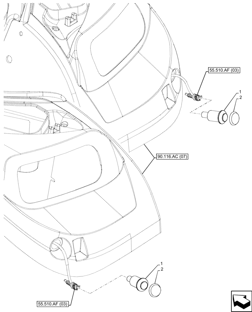 Схема запчастей Case IH FARMALL 110C - (55.048.AD) - VAR - 334278 - PTO, FENDER, CONTROL, HI-LO, CAB (55) - ELECTRICAL SYSTEMS