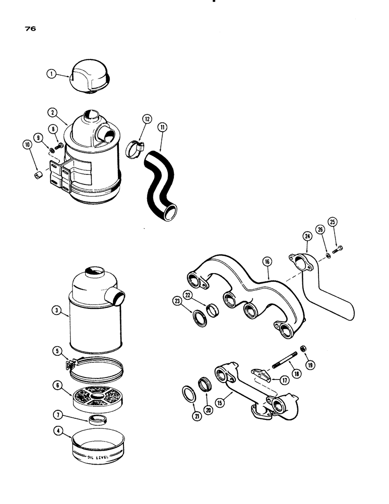 Схема запчастей Case IH 730 SERIES - (076) - AIR CLEANER, MANIFOLD, MUFFLER, 251 SPARK IGNITION, GROVE (02) - ENGINE