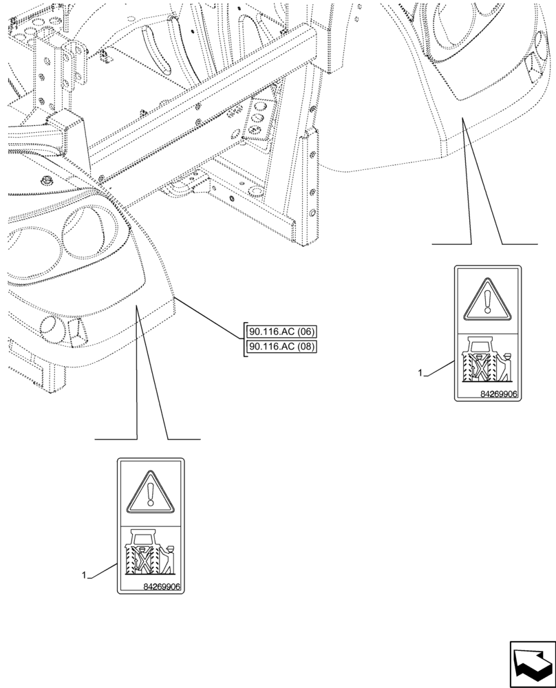 Схема запчастей Case IH FARMALL 90C - (90.108.AC[22]) - VAR - 332035 - HITCH, WARNING DECAL (90) - PLATFORM, CAB, BODYWORK AND DECALS