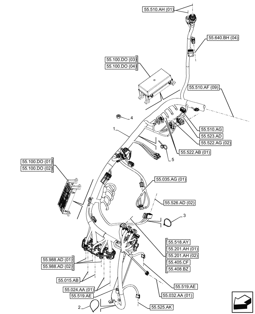 Схема запчастей Case IH MAXXUM 115 - (55.510.AF[08]) - VAR - 391828, 758441 - CAB MAIN WIRE HARNESS (55) - ELECTRICAL SYSTEMS