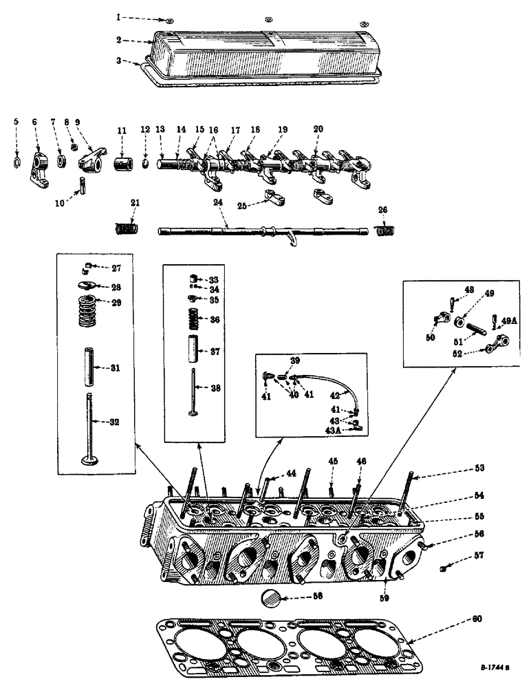 Схема запчастей Case IH FARMALL M - (040) - DIESEL ENGINE, CYLINDER HEAD, VALVE COVER, VALVES AND STARTING VALVE MECHANISM (01) - ENGINE