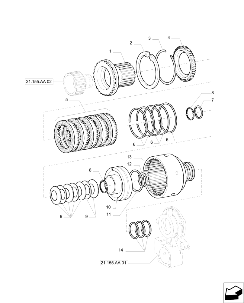 Схема запчастей Case IH PUMA 215 - (21.155.AA[03]) - SPEED GEARS AND CLUTCHES - “B” CLUTCH (21) - TRANSMISSION