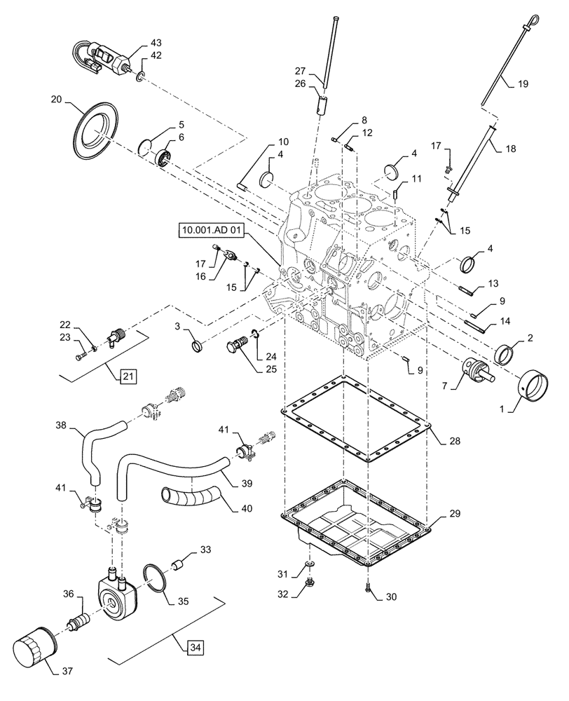 Схема запчастей Case IH FARMALL 35A - (10.001.AB[01]) - CRANKCASE ASSY (10) - ENGINE