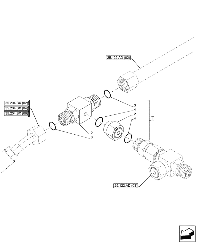 Схема запчастей Case IH MAXXUM 145 - (25.122.AD[04]) - VAR - 743689, 743690, 758445 - FRONT AXLE, SUSPENDED, CHECK VALVE (25) - FRONT AXLE SYSTEM