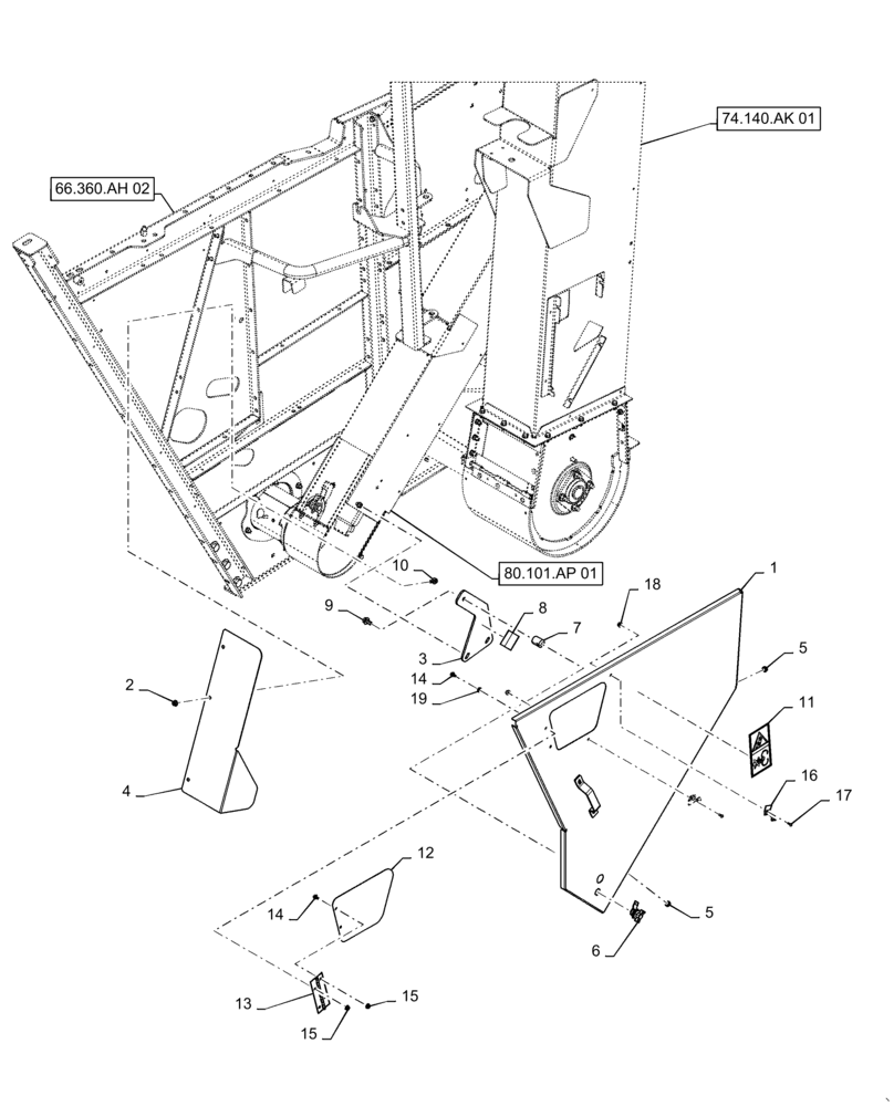 Схема запчастей Case IH 6140 - (74.130.AJ[03]) - REAR SHIELD, RH (74) - CLEANING