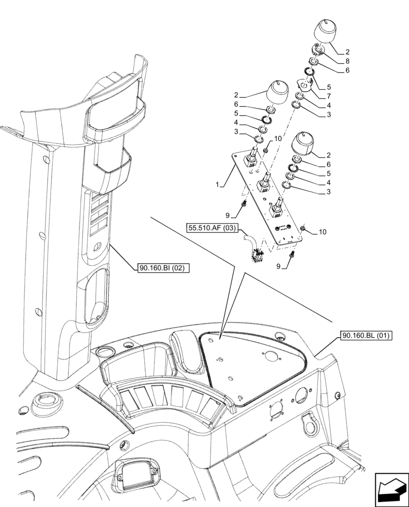 Схема запчастей Case IH FARMALL 110C - (55.523.AH[01]) - VAR - 332035, 340278 - HYDRAULIC LIFT, CONTROL PANEL, HI-LO, CAB (55) - ELECTRICAL SYSTEMS