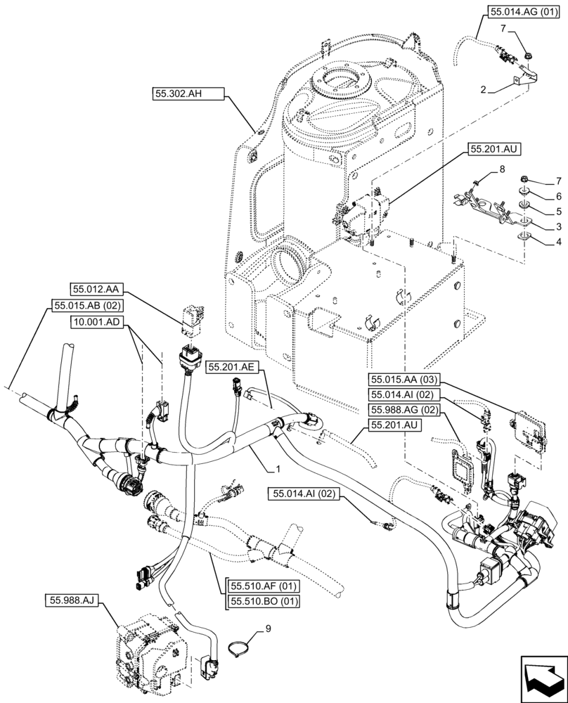 Схема запчастей Case IH FARMALL 90C - (55.015.AB[01]) - VAR - 336839 - ENGINE, WIRE HARNESS (55) - ELECTRICAL SYSTEMS